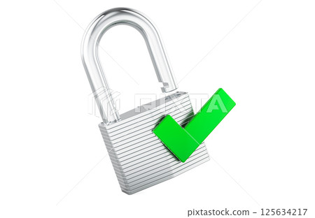 Padlock with green check mark, security payment concept. 3D rendering 125634217