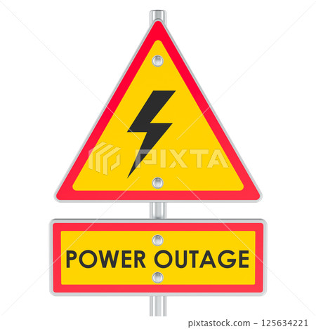Power Outage, yellow road triangle sign. 3D rendering 125634221