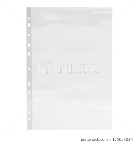 Sheet plastic protector, clear folder file. Punched pocket sheet, mockup empty A4. 3D rendering 125634224