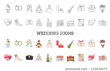 Romantic icons collection. Vector 125634473