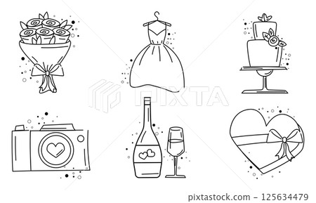 Romantic wedding icons set. Vector 125634479