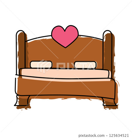 Romantic bed with heart. Vector 125634521