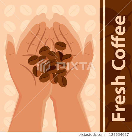 Hands holding coffee beans. Vector Hands holding coffee beans. Vector 125634627