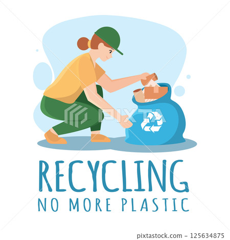 Girl sorting paper waste. Vector Girl sorting paper waste. Vector 125634875