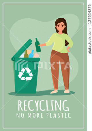 Girl recycling glass bottle. Vector Girl recycling glass bottle. Vector 125634876