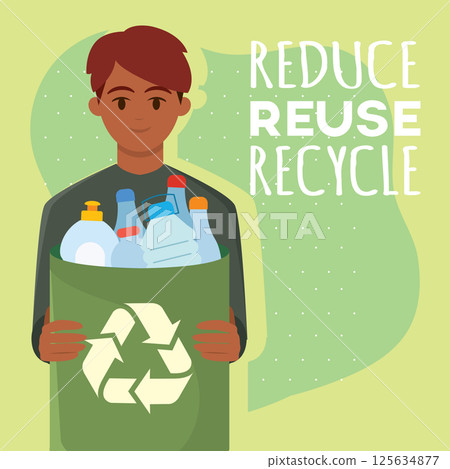 Boy carrying plastic waste. Vector Boy carrying plastic waste. Vector 125634877