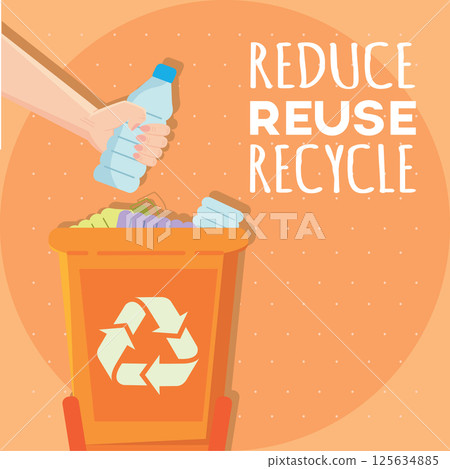 Bottle in orange recycle bin. Vector Bottle in orange recycle bin. Vector 125634885