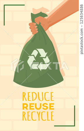 Hand holding green bag. Vector Hand holding green bag. Vector 125634886