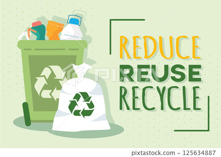 Recycling bin and white bag. Vector 125634887