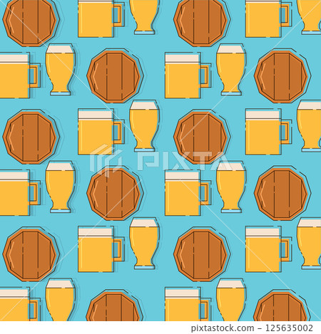 Beer mugs and bottles pattern. Vector Beer mugs and bottles pattern. Vector 125635002