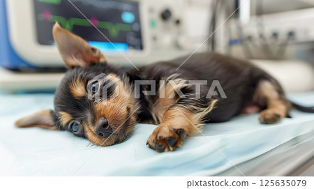 正在接受治療的小狗和獸醫診所 正在接受治療的小狗和獸醫診所 125635079