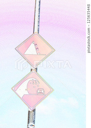 "Takanami, Caution: Falling Rocks, Road Sign" Illustration image "Takanami, Caution: Falling Rocks, Road Sign" Illustration image 125635448
