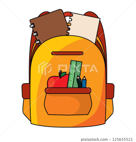 School backpack with supplies. Vector 125635521