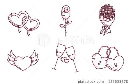 Romantic icons doodle set. Vector Romantic icons doodle set. Vector 125635878