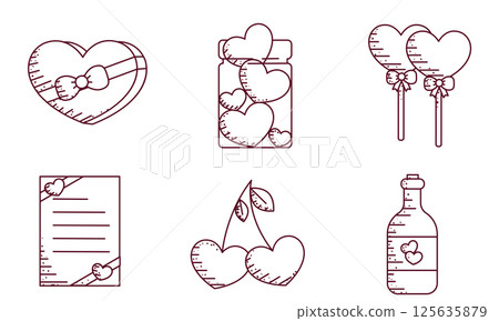 Outline romantic icons set. Vector 125635879