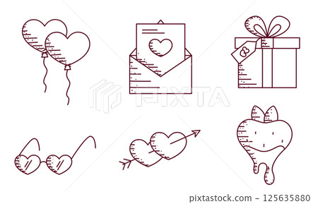 Outline love icons set. Vector 125635880