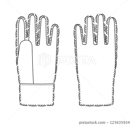 Fluffy Gloves Fashion hand accessory clothing technical illustration garment. Vector front palm back view for Men, women 125635934