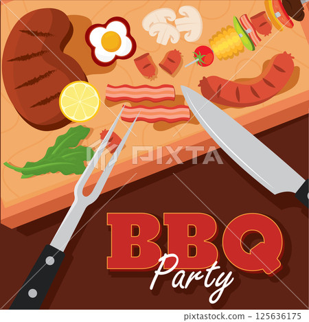 BBQ cut board scene. Vector BBQ cut board scene. Vector 125636175