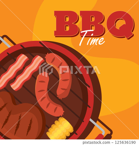 Grilled meat and sausage. Vector 125636190