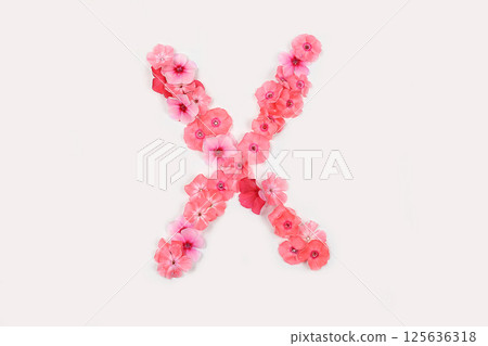 Letter X made from real fresh flowers. Creative floral font concept. Unique collection of letters and numbers for design. Spring, summer, autumn and valentines, creative idea, selective Letter X made from real fresh flowers. Creative floral font concept. Unique collection of letters and numbers for design. Spring, summer, autumn and valentines, creative idea, selective 125636318