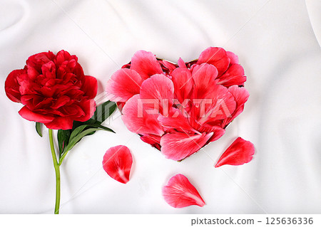 Abstract floral composition and greeting card with a heart of fresh flowers and rose petals, background. ,elements for use in a graphic editor,Valentine's Day concept. banner with place for text, Abstract floral composition and greeting card with a heart of fresh flowers and rose petals, background. ,elements for use in a graphic editor,Valentine's Day concept. banner with place for text, 125636336