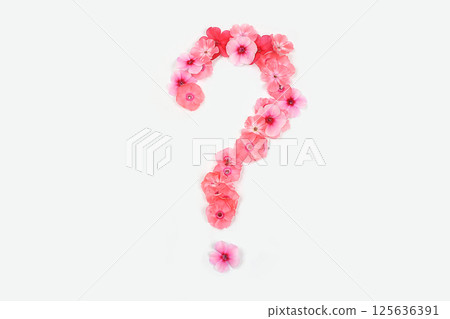 Icon ? from real fresh flowers. Creative floral font concept. Unique collection of letters and numbers for design. Spring, summer, autumn and valentines, creative idea, selective focus Icon ? from real fresh flowers. Creative floral font concept. Unique collection of letters and numbers for design. Spring, summer, autumn and valentines, creative idea, selective focus 125636391