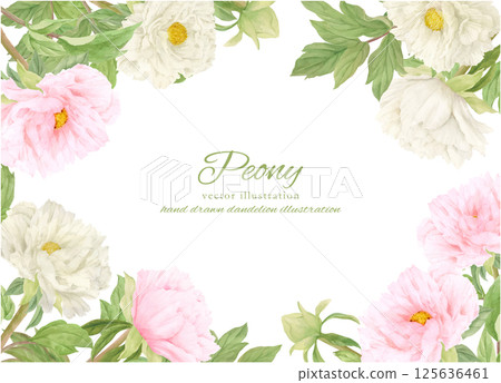 美麗的牡丹花框畫水彩 美麗的牡丹花框畫水彩 125636461
