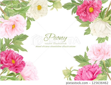 美麗的牡丹花框畫水彩 美麗的牡丹花框畫水彩 125636462