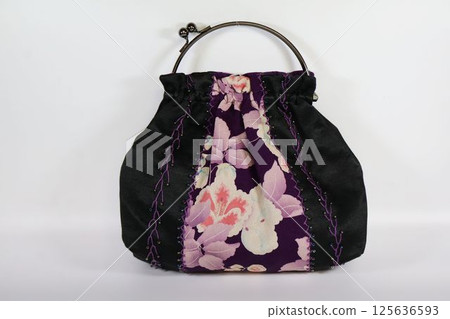 Antique kimono fabric embroidered handbag 125636593