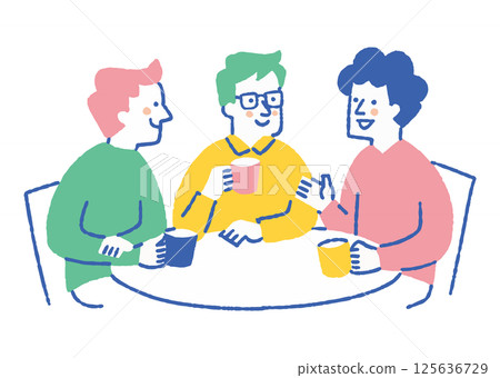 三個男人在咖啡館裡愉快地交談_顏色 三個男人在咖啡館裡愉快地交談_顏色 125636729