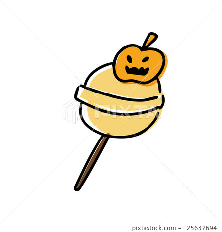 Hand-drawn color illustration of candy with pumpkin decoration 125637694