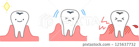 一組患有牙周病的可愛牙齒插圖 一組患有牙周病的可愛牙齒插圖 125637732