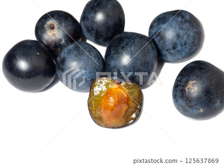 The fruit of Blackthorn. Type of plum genus. early fruit. Tart sour taste. 125637869