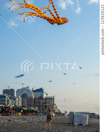 Kite Festival. Kites in the sky. A spectacle in the sky. Wind is like a force. air objects. Various forms. A beautiful sight. Air 125638125