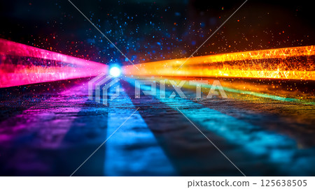 Colorful rays radiating from a black background 125638505