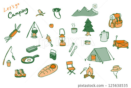 Camping illustration (2tone color) Camping illustration (2tone color) 125638535
