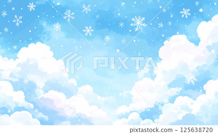 Clouds and snowflakes floating in the blue sky 125638720