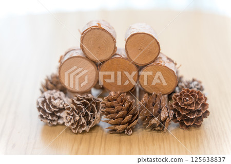 Copy space for five characters made of logs Copy space for five characters made of logs 125638837