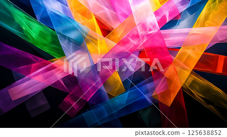 Background of intersecting transparent colorful thick lines 125638852