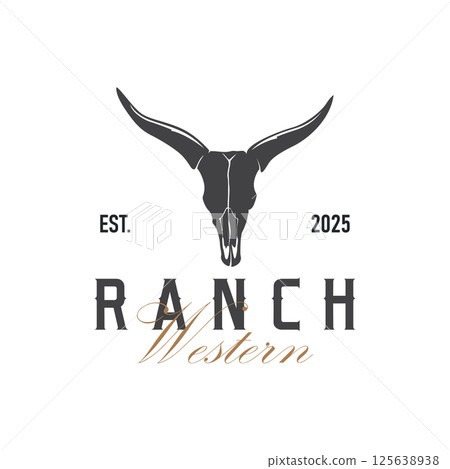 vintage retro design concept with longhorn logo illustration horn symbol from old ranch concept template in west texas vintage retro design concept with longhorn logo illustration horn symbol from old ranch concept template in west texas 125638938