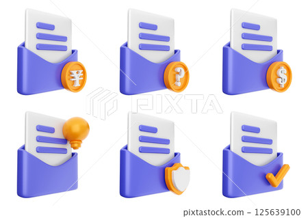 3d mail email message document envelope icon set bundle 125639100