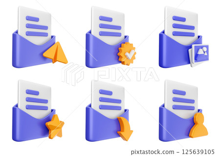 3d mail email message document envelope icon set bundle 125639105