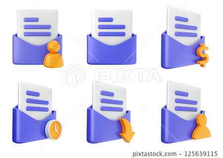 3d mail email message document envelope icon set bundle 125639115