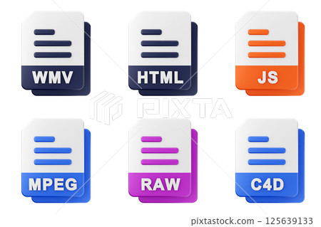 3d file format type icon set bundle wmv html js mpeg raw c4d 125639133