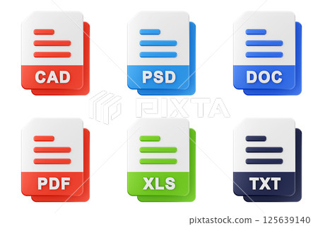 3d file format type icon set bundle cad psd doc pdf xls txt 125639140