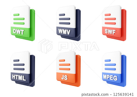 3d file format type icon set bundle dwt wmv swf html js mpeg 125639141