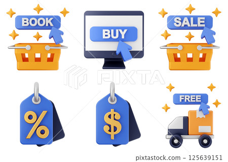 3d online shop sale buy purchase discount payment icon set bundle 125639151