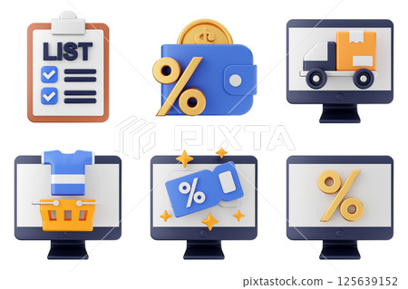 3d online shop sale buy purchase discount payment icon set bundle 125639152