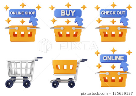 3d online shop sale buy purchase discount payment icon set bundle 125639157