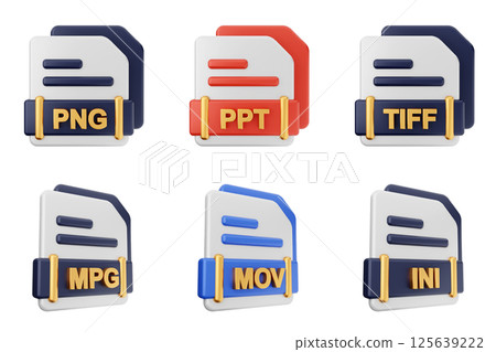 3d file format type icon set bundle png ppt tiff mpg mov ini 125639222